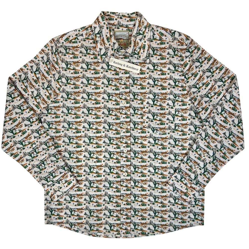 Kennington Rocking K Ranchwear Mens Desert Cactus Print Cotton Shirt Medium NEW